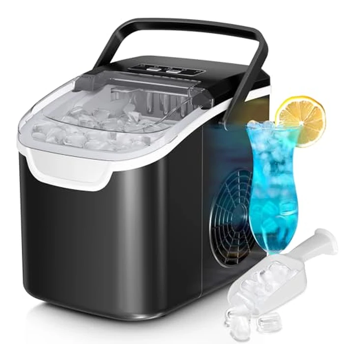 Antarctic Star Countertop Ice Maker Machine, 8 Ice Cubes in 6 mins, 26lb/Day Ice with 2 Sizes- Portable Mini, Energy Saving & Basket/Scoop for Home/Party/Travel/Camping/Bar, Dark Black by Antarctic Star - Used - Like New condition - US$42.50