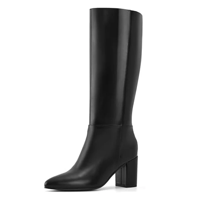 Shoe'N Tale Knee High Boots for Women Chunky Block Heel Fall Winter Pointed Toe Boots(6,Black PU) by Shoe'N Tale - Used - Like New condition