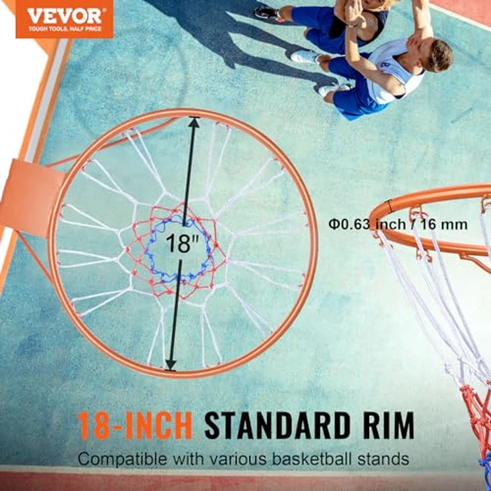 VEVOR Basketball Rim, Wall Door Mounted Basketball Hoop, Heavy Duty Q235 Basketball Flex Rim Goal Replacement with Net and Double Spring, Standard 18" Indoor Outdoor Hanging Hoop by VEVOR - Image 2