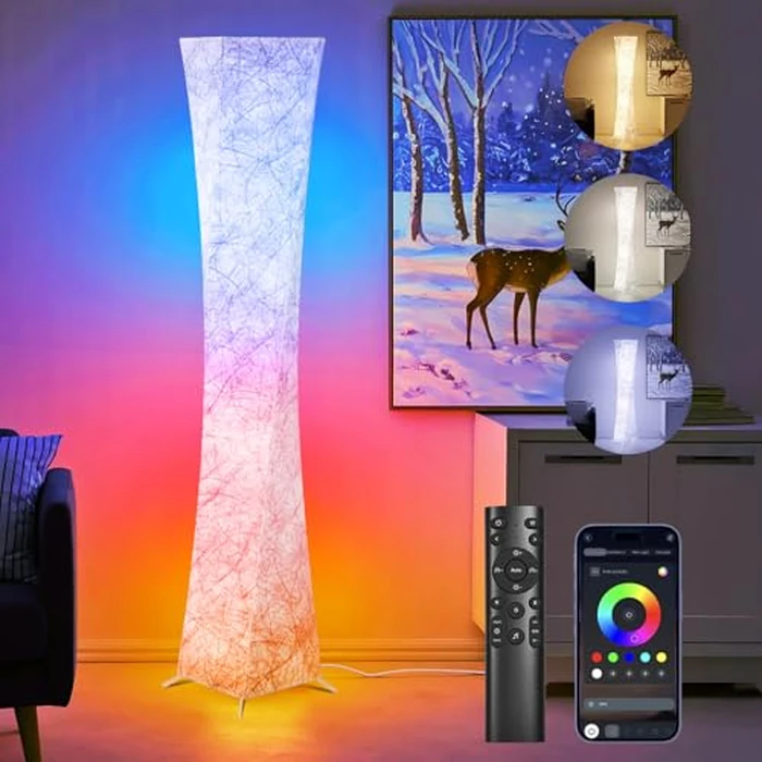 WORLD WIN Floor Lamp, 61'' Smart RGB LED Corner Lamp with Music Sync and 16 Million DIY Colors, 3 Color Temperature, APP & Remote Control, Color Changing Standing Floor Lamp for Bedroom Living Room by WORLD WIN - Image 1