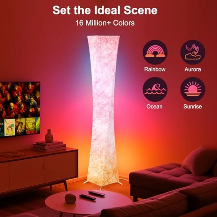 WORLD WIN Floor Lamp, 61'' Smart RGB LED Corner Lamp with Music Sync and 16 Million DIY Colors, 3 Color Temperature, APP & Remote Control, Color Changing Standing Floor Lamp for Bedroom Living Room by WORLD WIN - Image 3