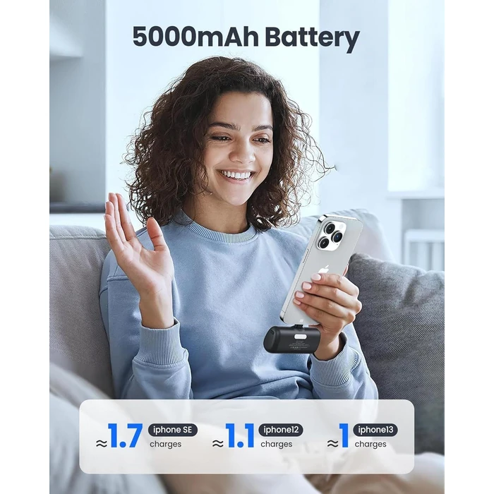 Taegila Small Portable Charger for iPhone 5000mAh with Built in Cable - Black by Taegila - Image 2