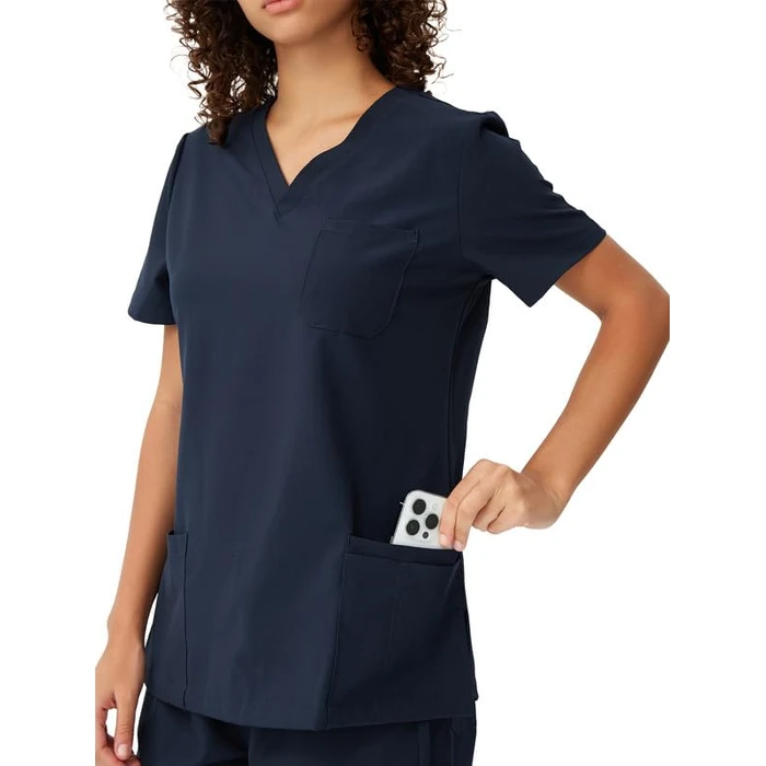 floralhue Scrubs for Women, V-Neck Scrubs Top & Cargo Pants with 10 Pockets, Navy Blue, 3XL by floralhue - Image 3