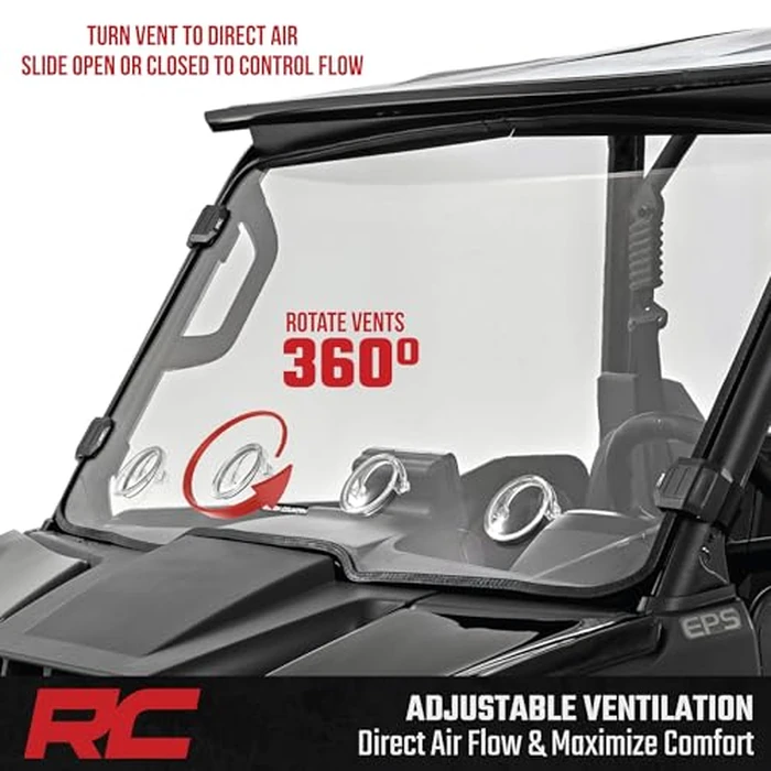 Rough Country Vented Full Windshield for Segway UT10 P - Scratch-Resistant Polycarbonate, 4 Adjustable Vents, Strap-On Install, Made in USA by Rough Country - Image 3