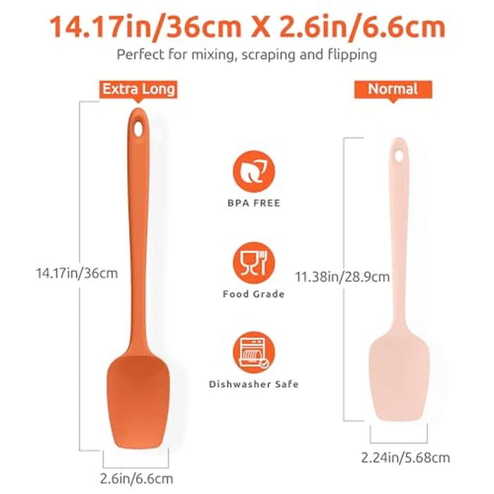 U-Taste Extra-Long 600ºF Heat Resistant Spatula Spoon: 14" Silicone Spoonula Cooking Utensils for Kitchen Use, Non-Stick Scoop Scraper with Soft Edge & Firm Core for Baking, Mixing, Serving (Orange) by U-Taste - Image 2