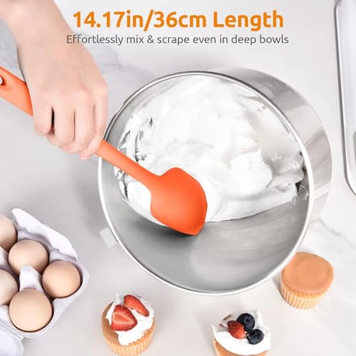 U-Taste Extra-Long 600ºF Heat Resistant Spatula Spoon: 14" Silicone Spoonula Cooking Utensils for Kitchen Use, Non-Stick Scoop Scraper with Soft Edge & Firm Core for Baking, Mixing, Serving (Orange) by U-Taste - Image 5