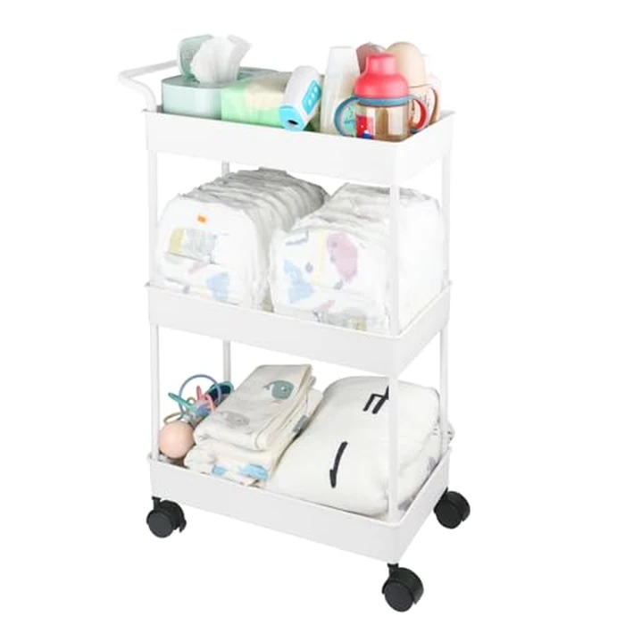 Volnamal Baby Diaper Caddy, Plastic Movable Cart for Newborn Nursery Essentials Diaper Storage Caddy Organizer for Changing Table & Crib, Easy to Assemble, Beige by Volnamal - Used - Good condition - US$23.13