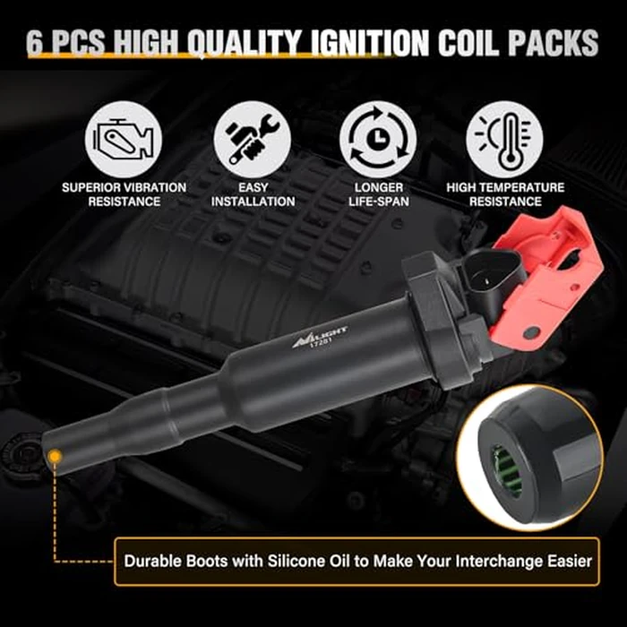 Nilight Ignition Coil UF592 C1638 Automotive Replacement Ignition Coils Fit for BMW 325i 325Ci 328i 330Ci 335i 525i 528i 530i 535i 545i 745Li X3 X5 M5 M6 Z4-2.5 3.0 4.4 4.8L Engine 0221504470-6 Pack by Nilight - Image 2
