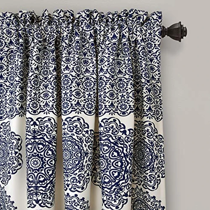 Lush Decor Stripe Medallion Curtains Fabric Mandala Bohemian Damask Print Light Filtering Window Panel Set for Living, Dining, Bedroom (Pair), 95"L x 52"W, Navy by Lush Decor - Image 2