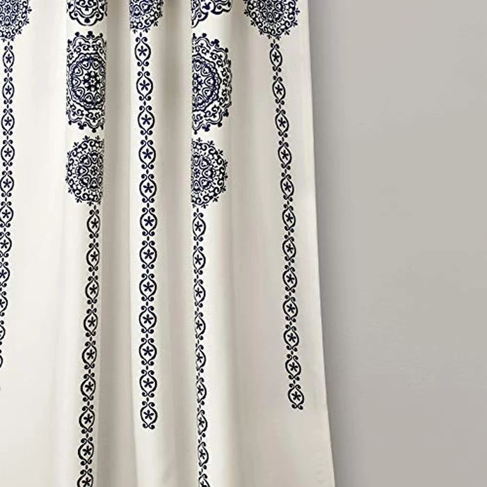Lush Decor Stripe Medallion Curtains Fabric Mandala Bohemian Damask Print Light Filtering Window Panel Set for Living, Dining, Bedroom (Pair), 95"L x 52"W, Navy by Lush Decor - Image 3
