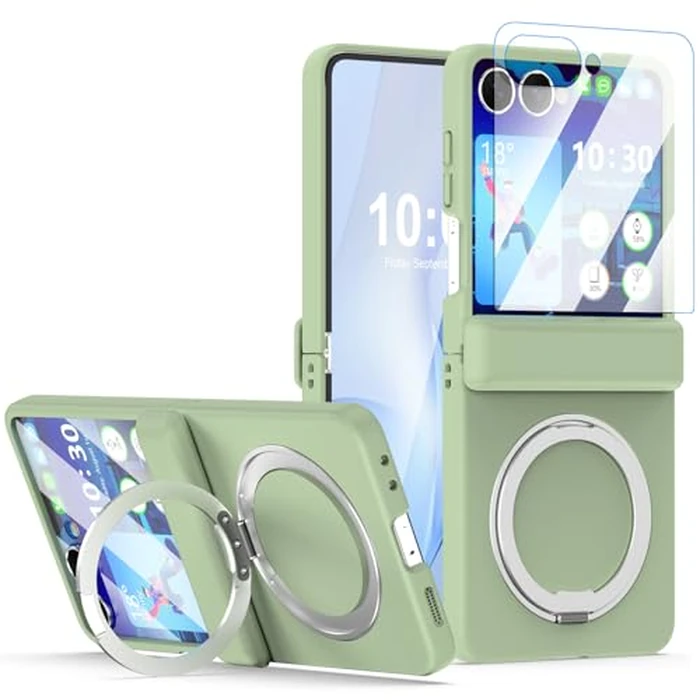 SQMCase Designed for Samsung Galaxy Z Flip 7 Case Magnetic with Hinge Protection& Screen Protector & Kickstand [Compatible with MagSafe],Slim Protective Phone Case Cover for Z Flip 7 - Light Green by SQMCase - Used - Acceptable condition