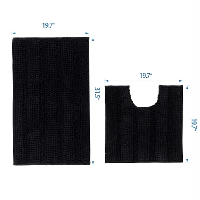 Home Beyond & HB design - 2-Piece Chenille Bath Rug Set with U-Shaped Rug for Toilet, Ultra Soft Thick Absorbent Non Slip - Machine Washable, 19.7 x 31.5 Inch and 19.7 x 19.7 Inch, Black by Home Beyond & HB design - Image 3