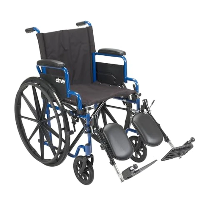 Drive Medical Blue Streak Lightweight Foldable Wheelchair - Enhanced Mobility Support - Durable Construction - Padded Comfort - Swing-Away Leg Rests - Desk Arms - Blue/Black - 18 Inch Seat by Drive Medical - Image 1