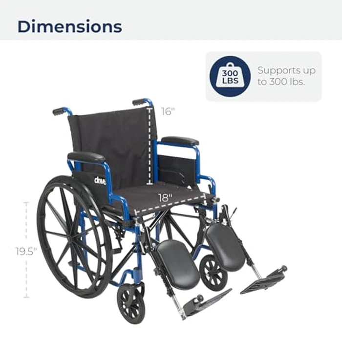 Drive Medical Blue Streak Lightweight Foldable Wheelchair - Enhanced Mobility Support - Durable Construction - Padded Comfort - Swing-Away Leg Rests - Desk Arms - Blue/Black - 18 Inch Seat by Drive Medical - Image 9