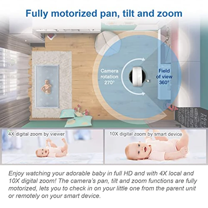 VTech RM7764HD 1080p WiFi Remote Access Baby Monitor, 360 degrees Pan&Tilt, 7” 720p HD Display, HD Night Vision, Soothing Sounds, 2-Way Talk, Temperature Sensor, Motion Detection, iOS & Android by VTech - Image 3