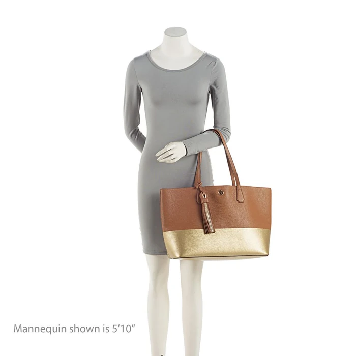 Tory Burch Leather Colorblock Perry Tote - Metallic Leather - Brown/Gold by Tory Burch - Image 5