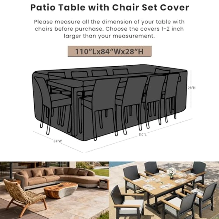 SheeChung Patio Furniture Covers Rectangular 110"L x 84"W x 28"H,Outdoor Sectional Sofa Couch Set Cover,Waterproof Garden Dining Table Chair Set Cover,Weather Resistant by SheeChung - Image 2
