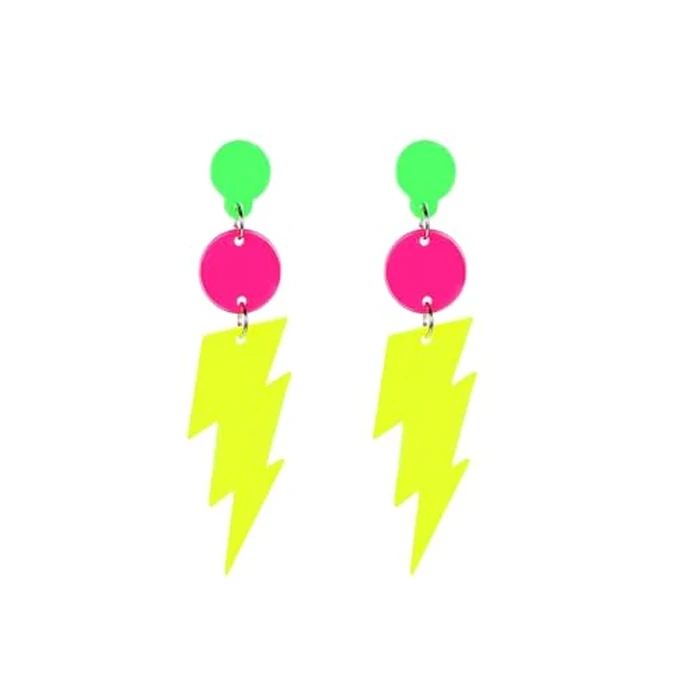 RUIZHEN 80s Neon Earrings Halloween Lightning Earrings Retro Acrylic Drop Dangle for Women 80's Party (style 2:Yellow) by RUIZHEN - Image 1