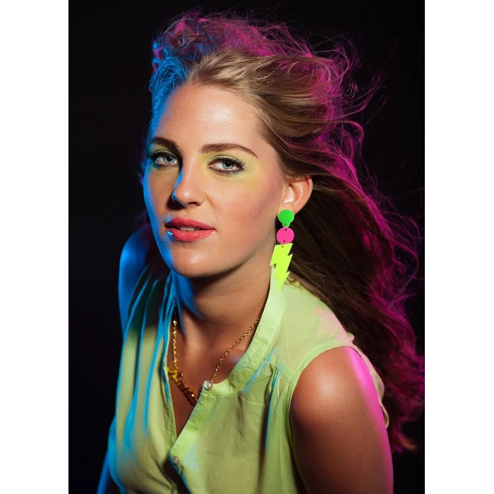 RUIZHEN 80s Neon Earrings Halloween Lightning Earrings Retro Acrylic Drop Dangle for Women 80's Party (style 2:Yellow) by RUIZHEN - Image 2