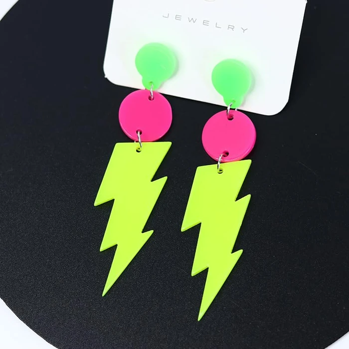 RUIZHEN 80s Neon Earrings Halloween Lightning Earrings Retro Acrylic Drop Dangle for Women 80's Party (style 2:Yellow) by RUIZHEN - Image 3
