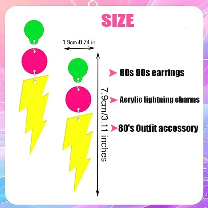 RUIZHEN 80s Neon Earrings Halloween Lightning Earrings Retro Acrylic Drop Dangle for Women 80's Party (style 2:Yellow) by RUIZHEN - Image 4