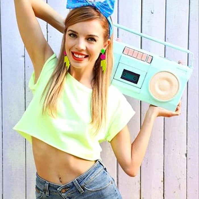 RUIZHEN 80s Neon Earrings Halloween Lightning Earrings Retro Acrylic Drop Dangle for Women 80's Party (style 2:Yellow) by RUIZHEN - Image 5