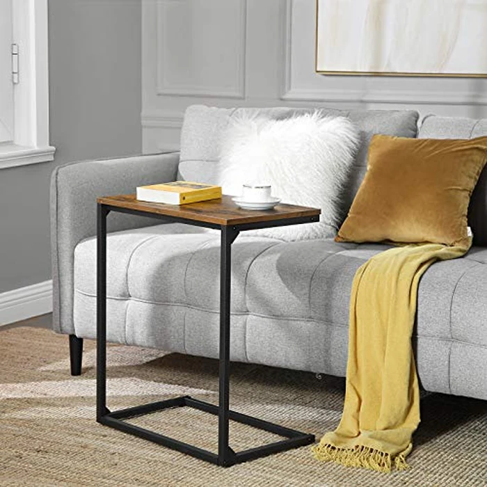 VASAGLE C Shape End Table, Small Coffee Table for Couch Or Sofa, Industrial Side Table in Living Room, Bedroom, 13.8 x 21.7 x 26 Inches, Rustic Brown and Black ULNT52BX by VASAGLE - Image 2