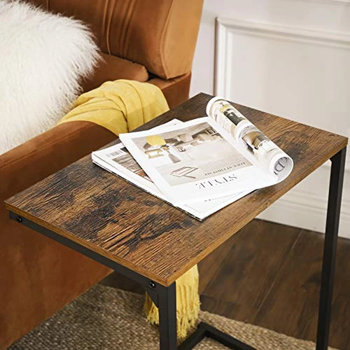 VASAGLE C Shape End Table, Small Coffee Table for Couch Or Sofa, Industrial Side Table in Living Room, Bedroom, 13.8 x 21.7 x 26 Inches, Rustic Brown and Black ULNT52BX by VASAGLE - Image 4