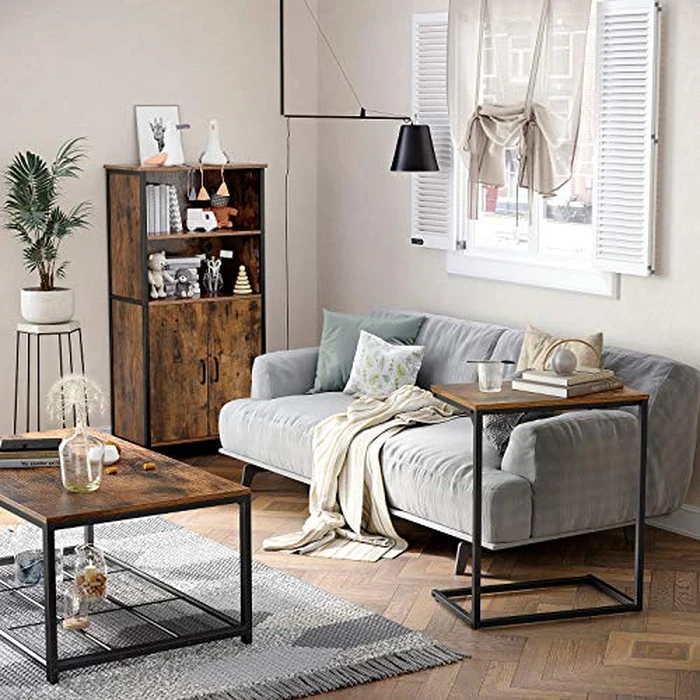 VASAGLE C Shape End Table, Small Coffee Table for Couch Or Sofa, Industrial Side Table in Living Room, Bedroom, 13.8 x 21.7 x 26 Inches, Rustic Brown and Black ULNT52BX by VASAGLE - Image 8