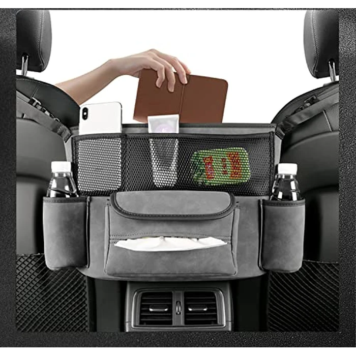 JEYODA Car Handbag Holder Between Seats Suede Large Capacity Car Purse Holder Automotive Consoles & Organizers for Document Phone Storage Car Organizer(1925-style 2 grey) by JEYODA - Used - Very Good condition - US$25.79
