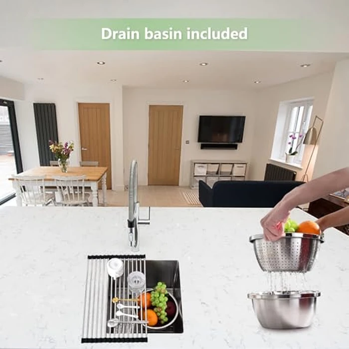 15 Inch Undermount Kitchen Sink, 15" L x 17" W x 10" Stainless Steel Single Bowl Kitchen Sink, Bar or Prep Kitchen Sink, with Basket Strainer, Drying Rack, Stainless Steel Drain Basin Bowl by ExploreHorizon - Image 3