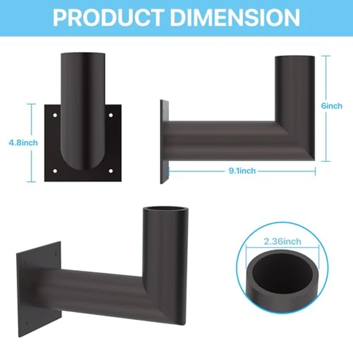 HYPERLITE Wall Mount Bracket: 90 Degree for Parking Lot Light - L Shape Bracket for 2 3/8 inch Slip Fit Lights, Lighting Mounting Bracket Extension Pole for LED Shoebox Area Lights Street Pole Light by HYPERLITE - Image 2