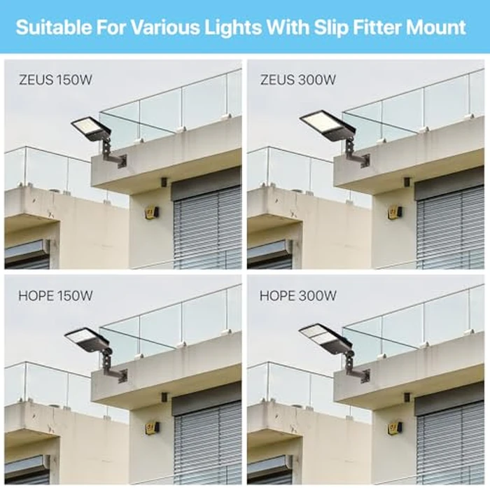 HYPERLITE Wall Mount Bracket: 90 Degree for Parking Lot Light - L Shape Bracket for 2 3/8 inch Slip Fit Lights, Lighting Mounting Bracket Extension Pole for LED Shoebox Area Lights Street Pole Light by HYPERLITE - Image 6
