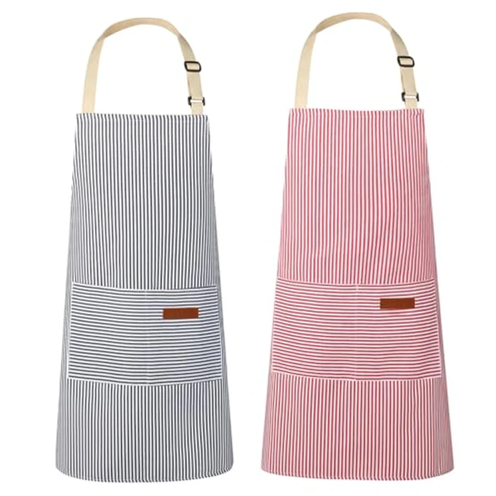 VALOME 2 Pack Kitchen Aprons, Apron for Cooking with 2 Pockets, Unisex Adjustable Neck Strap Chef Aprons for Men Women (PINK & BLUE) by VALOME - Used - Like New condition