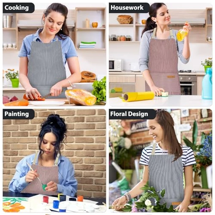 VALOME 2 Pack Kitchen Aprons, Apron for Cooking with 2 Pockets, Unisex Adjustable Neck Strap Chef Aprons for Men Women (PINK & BLUE) by VALOME - Image 7