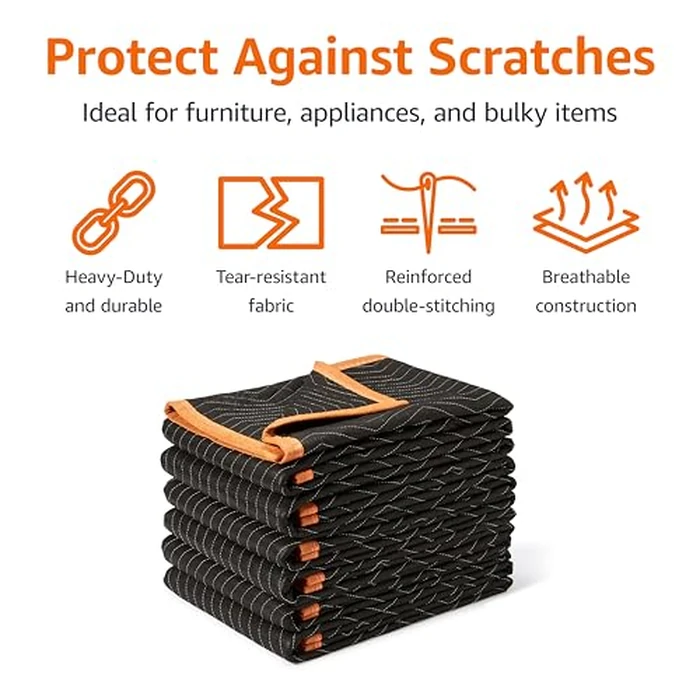 Amazon Basics Reinforced Tear-Resistant Moving Blankets, 72" x 80", Black, 6-Pack by Amazon Basics - Image 3