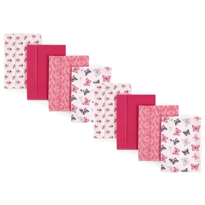 Hudson Baby Cotton Poly Flannel Burp Cloths Multipack, Butterflies 8-Pack, One Size by Hudson Baby - Image 1