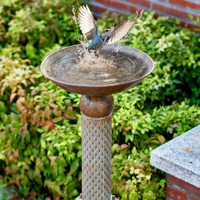 HUWAIPL 35.4" Hx12.2" W Metal Bird Baths for Outdoors,Cylindrical Base Bird Bath,Vintage Bird Bath Bowl, Bird Feeder Seed Tray Garden Lawn Yard Decor by HUWAIPL - Image 1