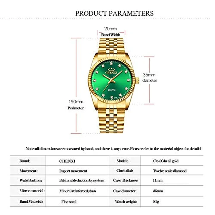 DREAMING Q&P Classic Golden Stainless Steel Unisex Luxury Quartz Wrist Watches Green by DREAMING Q&P - Image 2