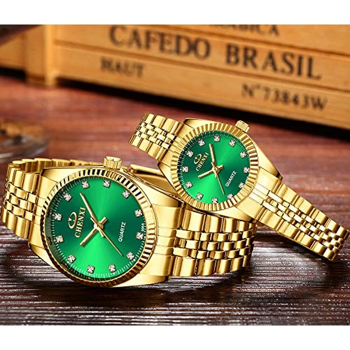 DREAMING Q&P Classic Golden Stainless Steel Unisex Luxury Quartz Wrist Watches Green by DREAMING Q&P - Image 5