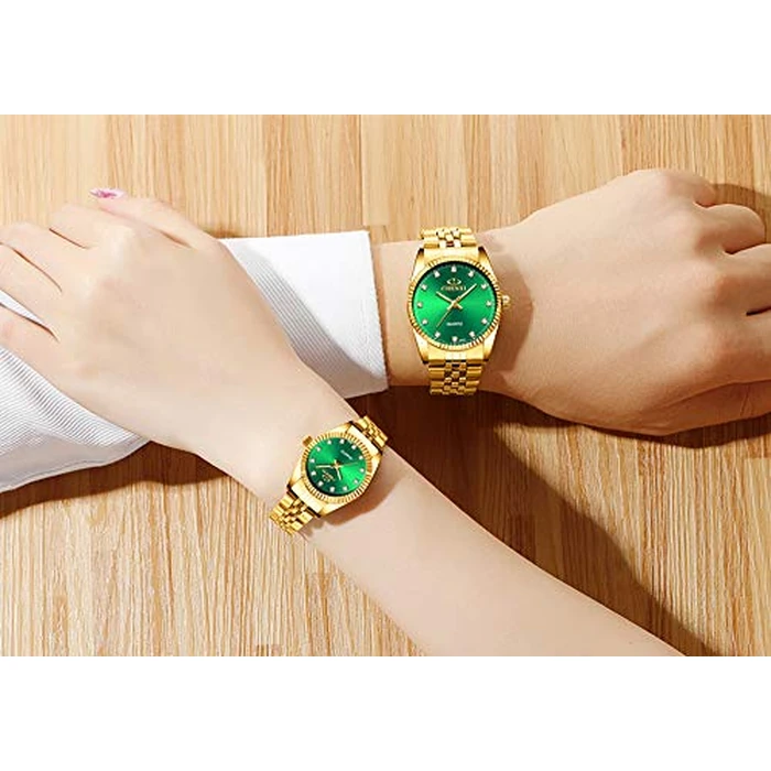 DREAMING Q&P Classic Golden Stainless Steel Unisex Luxury Quartz Wrist Watches Green by DREAMING Q&P - Image 6