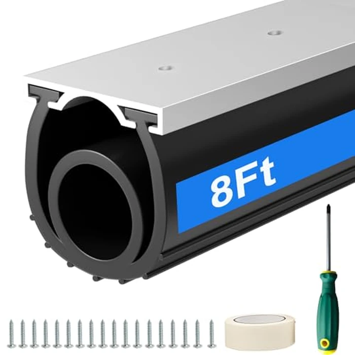 alophoty 8 FT Garage Door Seal Bottom Kit - Heavy Duty EPDM Rubber U+O Ring Weather Stripping with Pre-drilled Aluminum Track, Universal Replacement Stops Rain, Drafts & Pests, Easy to Install by alophoty - Image 1