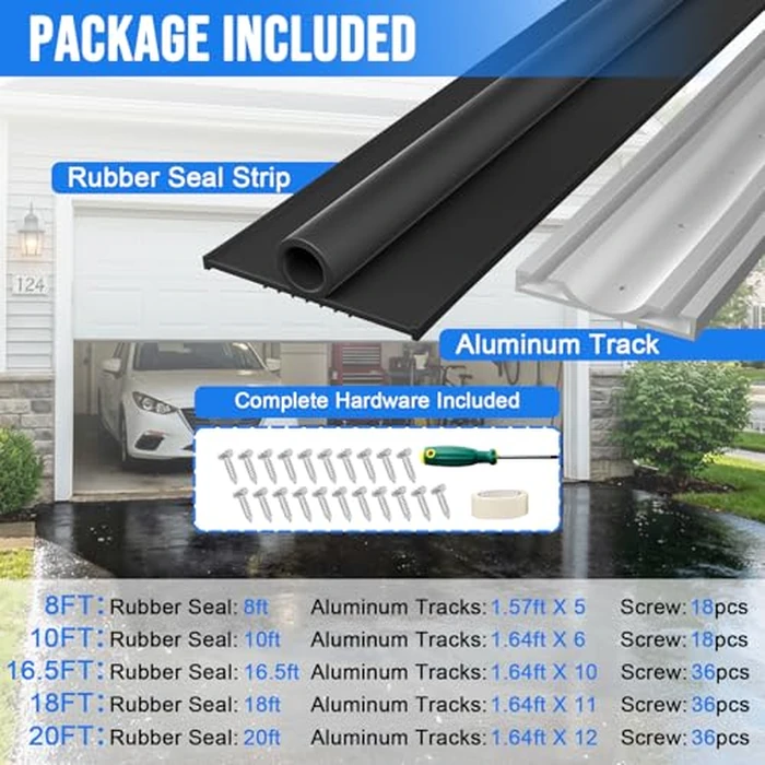 alophoty 8 FT Garage Door Seal Bottom Kit - Heavy Duty EPDM Rubber U+O Ring Weather Stripping with Pre-drilled Aluminum Track, Universal Replacement Stops Rain, Drafts & Pests, Easy to Install by alophoty - Image 9