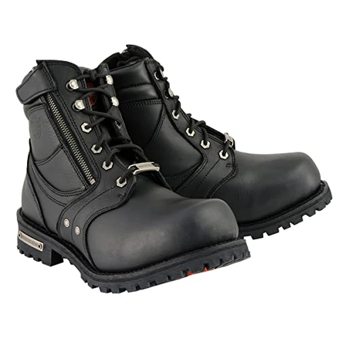 Milwaukee Leather Men's Black Leather 6-inch Lace-Up Motorcycle Biker Rider Boots w/Zipper Closure MBM9050-11 by Milwaukee Leather - Used - Very Good condition