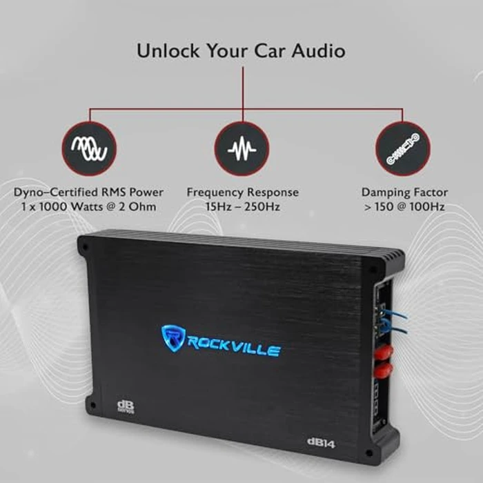 Rockville dB14 Mono Car Amplifier, 4000W, Class-D, Dyno-Certified, Subsonic Filter, EQ, Crossover, Bass Remote, Perfect for Subwoofers, and Car Audio by Rockville - Image 2