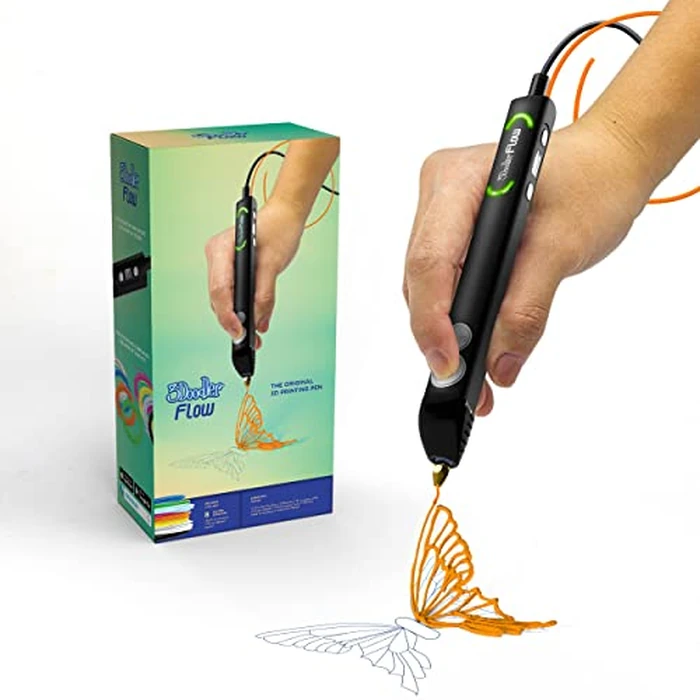 3Doodler Flow 3D Printing Pen for Teens, Adults & Creators - Black, with Free Refill Filaments, Stencil Book & Guide, 3.1 x 10.74 x 4.44 inches by 3Doodler - Used - Acceptable condition - US$51.69