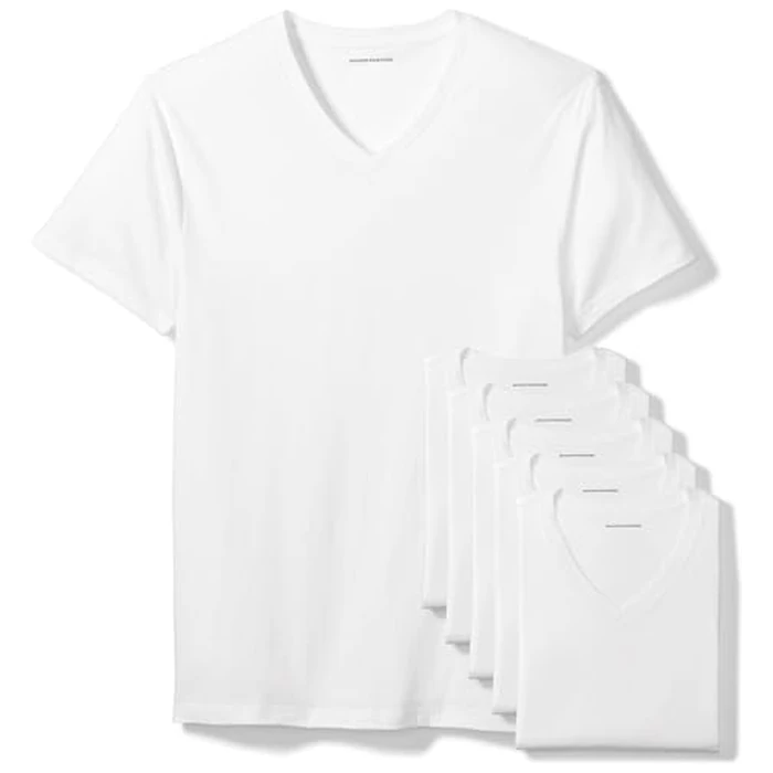 Amazon Essentials Men's V-Neck Undershirt, Breathable Cotton, Pack of 6, White, XX-Large by Amazon Essentials - Used - Very Good condition - US$15.15
