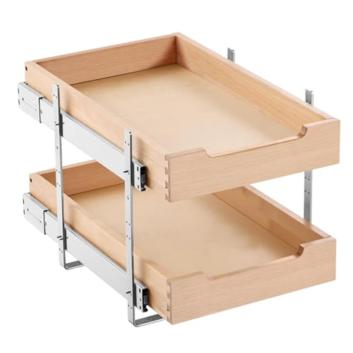 VEVOR 2 Tier Pull Out Cabinet Organizer, 14" W x 21" D Cabinet Drawer, Soft Close Slide out Shelf, Heavy-Duty Sliding Wood Drawer, Adjustable Base Cabinet Organization for Kitchen Pantry Bathroom by VEVOR - Used - Good condition - US$69.30