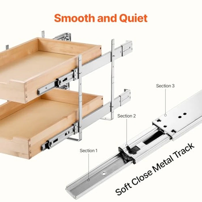 VEVOR 2 Tier Pull Out Cabinet Organizer, 14" W x 21" D Cabinet Drawer, Soft Close Slide out Shelf, Heavy-Duty Sliding Wood Drawer, Adjustable Base Cabinet Organization for Kitchen Pantry Bathroom by VEVOR - Image 3