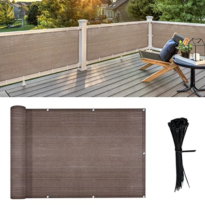 LOVE STORY 3' x 10' Brown Balcony Privacy Screen - Apartment Railing Fence Screen, UV Protection and Weather-Resistant, Blockage for Outdoor Backyard, Patio, Pool, Porch,Deck by LOVE STORY - Used - Like New condition - CA$23.81
